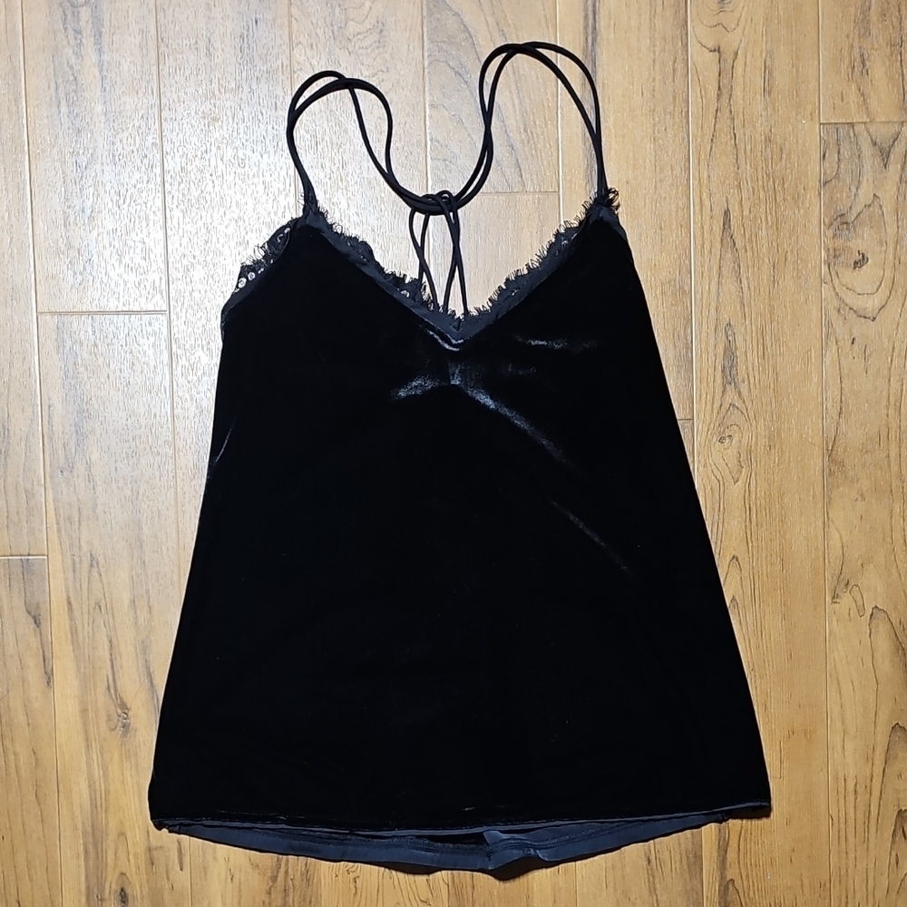 Black Velvet Camisole with Lace Trim